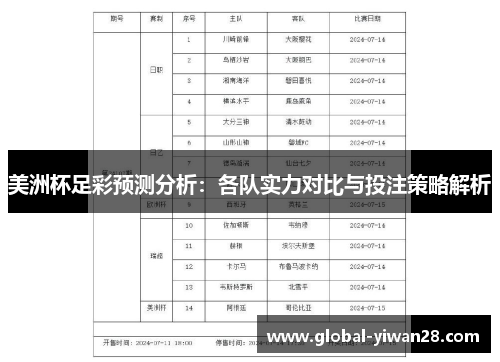 美洲杯足彩预测分析:各队实力对比与投注策略解析